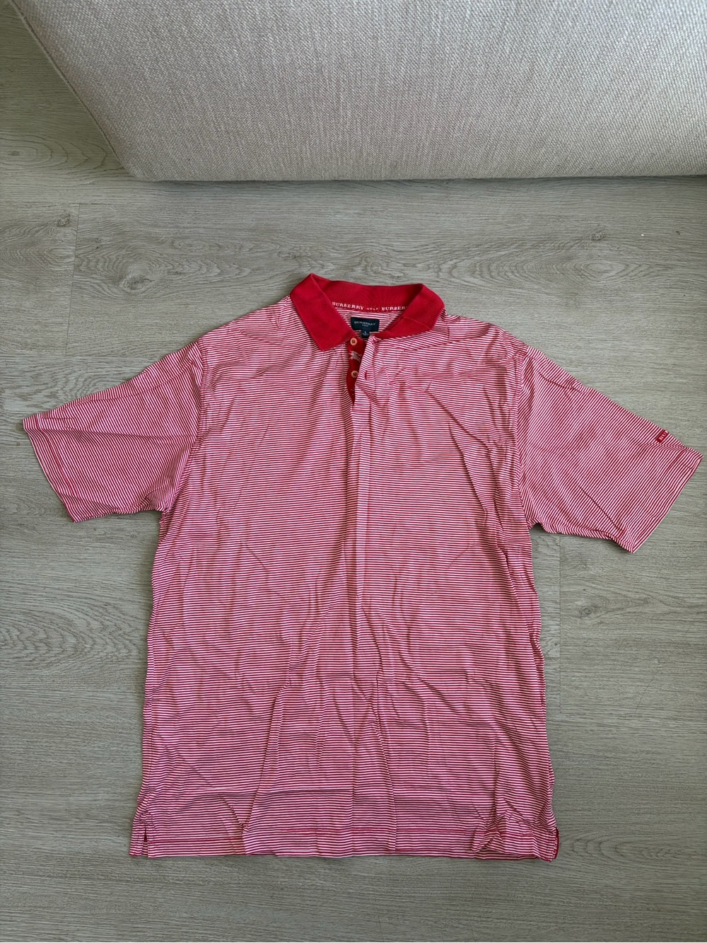 Burberry Pink Striped Polo with Red Collar